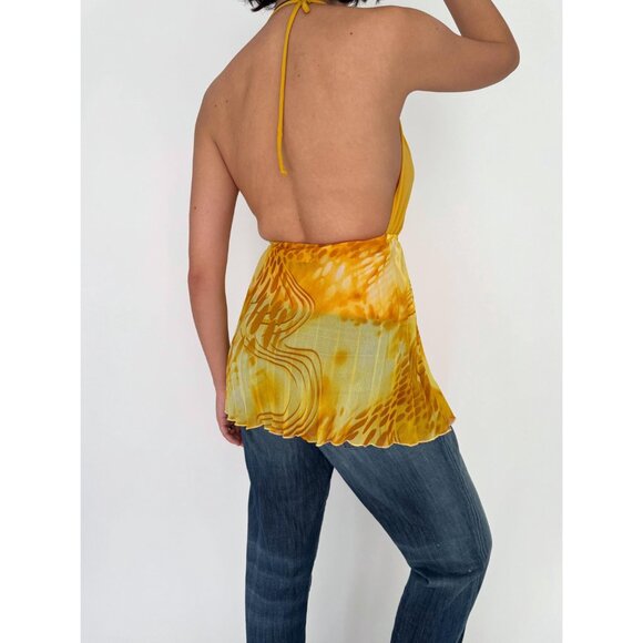90s vintage yellow backless summer vacation cute flowy camisole halter top small - Picture 5 of 10